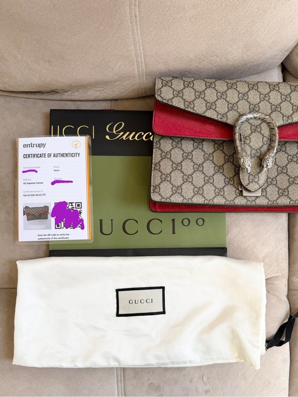 Gucci GG Supreme Monogram Suede Small Dionysus Shoulder Bag - Picture 11 of 12